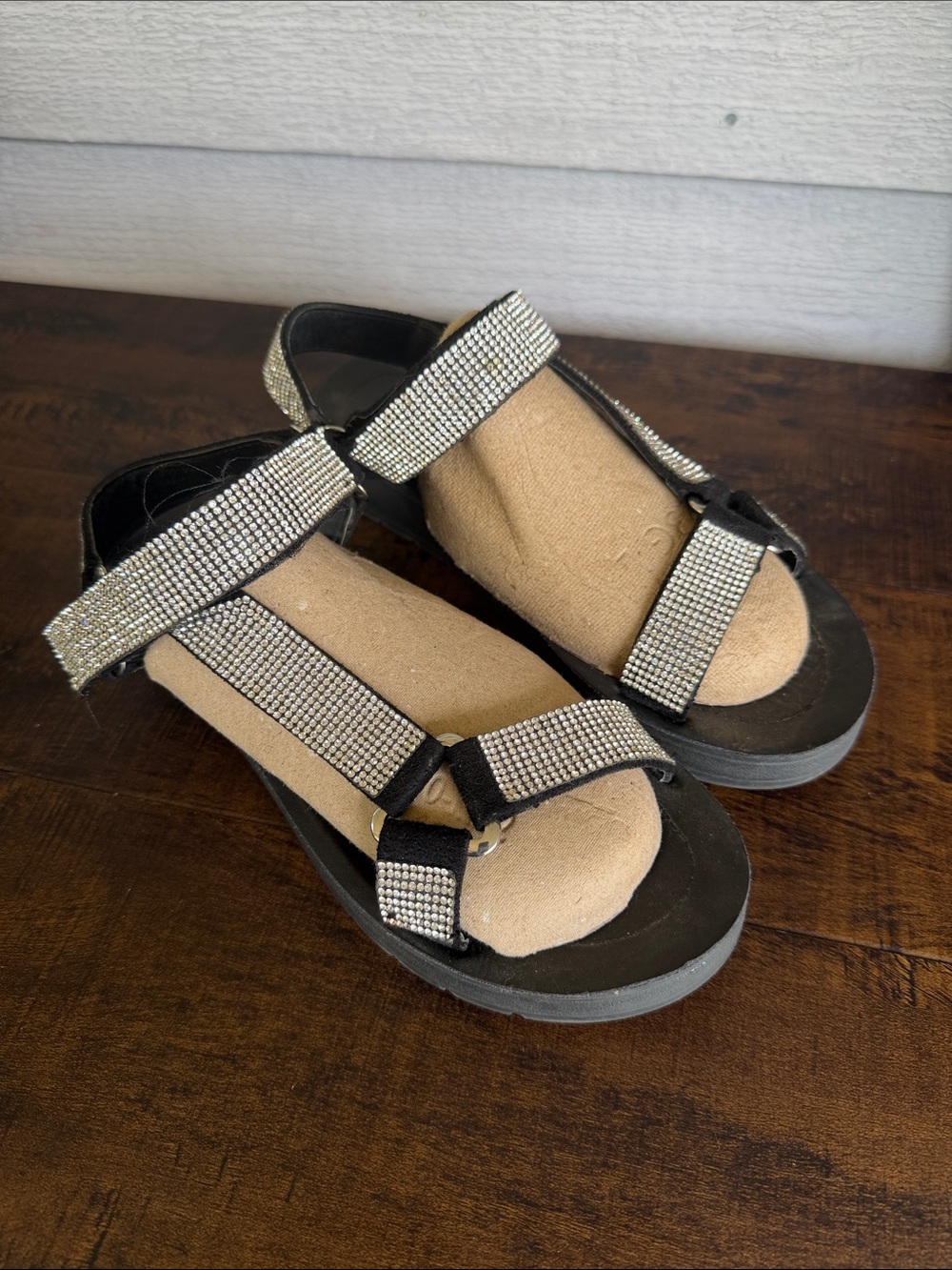 Steve Madden Black Sandals with Silver Rhinestone Straps